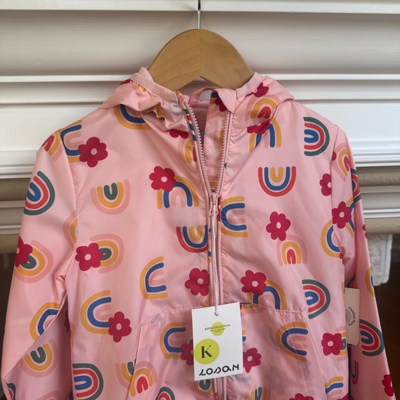 NWT Losan Pink Floral Rainbow Hooded Rain Jacket Size 4 - Picture 2 of 5